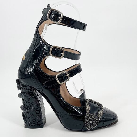Gucci Black Patent Leather Queercore Dionysus Buckle Snake Heel Pumps EU 38 - Picture 3 of 15